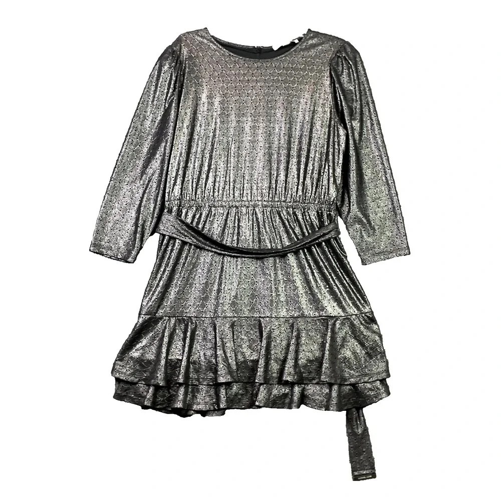 Michael Kors Fit & Flare Dress Womens XL Black Eyelet Ruffle Tiered Waist Belted